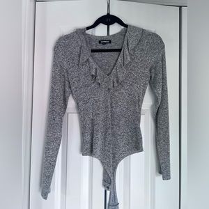 Express gray ruffle sweater bodysuit
